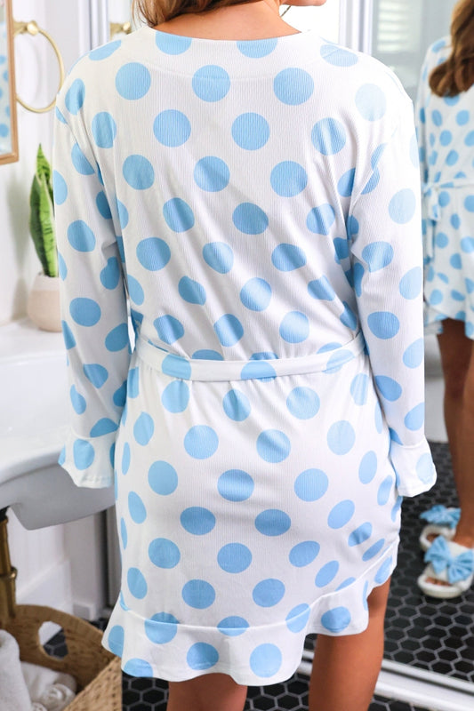 Almost Ready Ribbed Robe- Light Blue Dotty Darling by Jess Lea