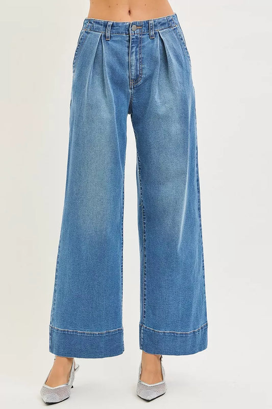 RISEN Slouchy Wide Leg Jeans With Pleats by Trendsi
