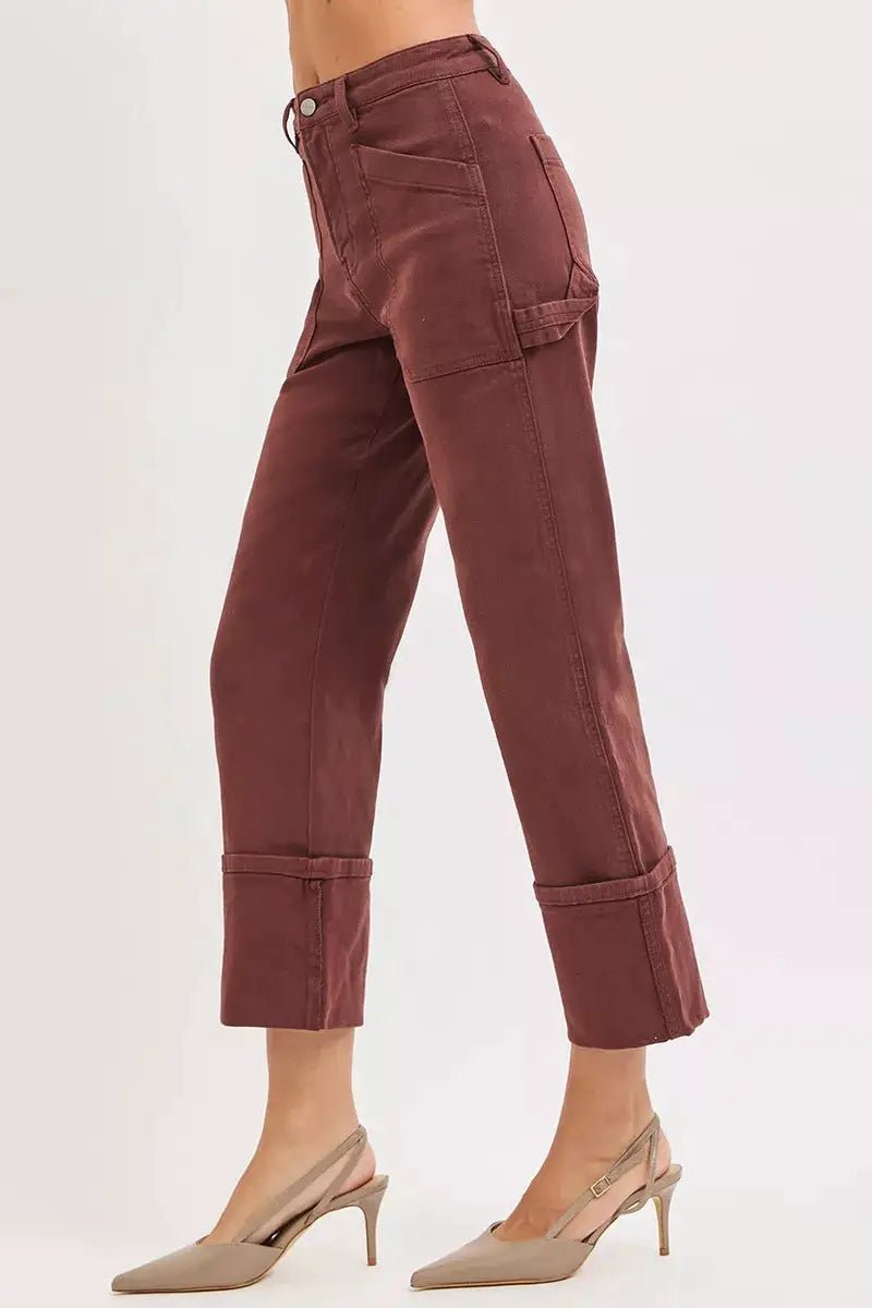 RISEN Full Size High Rise Wide Straight Cuffed Patch Jeans Plus Size by Trendsi