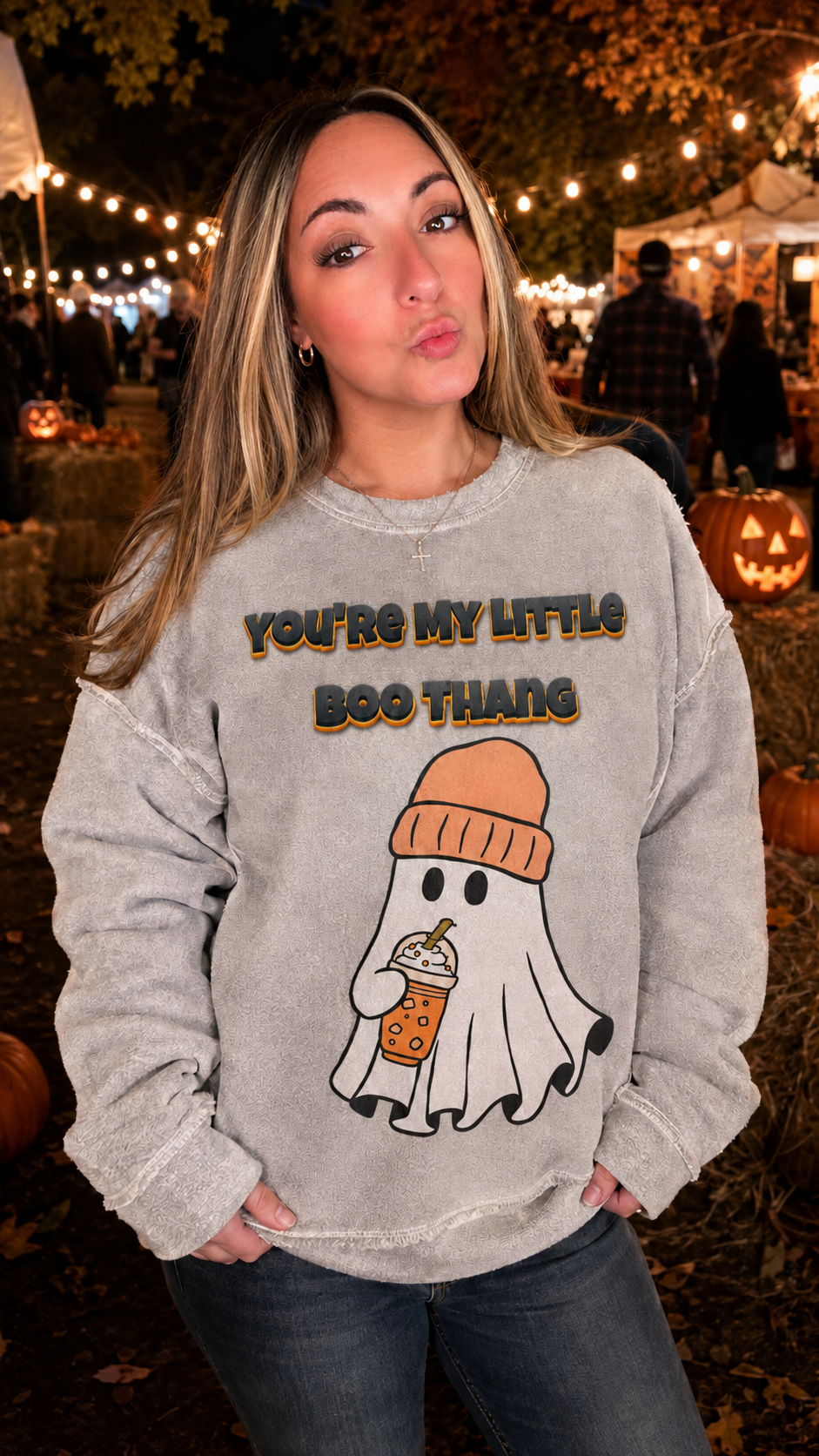 You're My Little Boo Thang Ghost Design Heather Gray Inside Out Sweatshirt by Knitted Grace