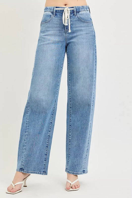 RISEN Relaxed Fit Drawstring Waist Jeans by Trendsi