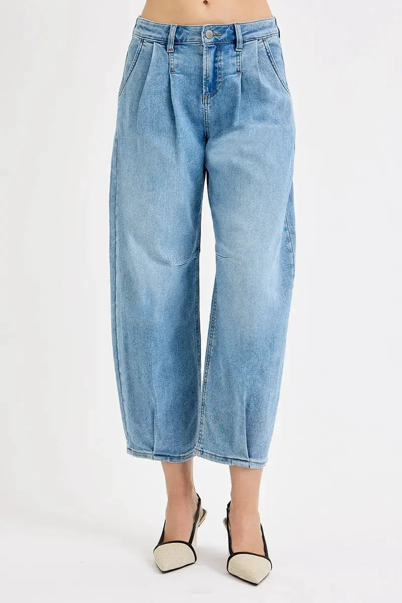 RISEN Full Size Mid Rise Fit Crop Wide Volume Leg Jeans Plus Size by Trendsi