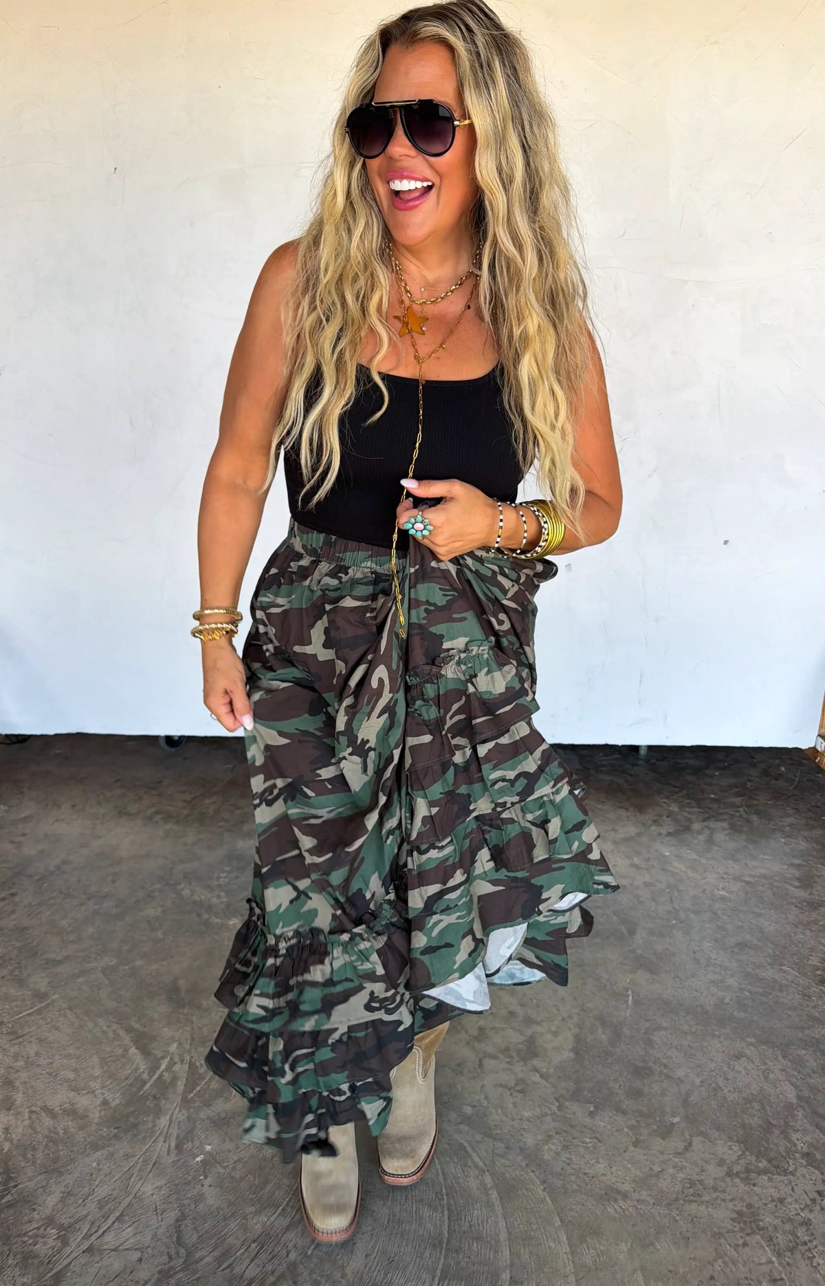 PREORDER- HIDDEN GEM CAMO MAXI SKIRT by BLAKELEY