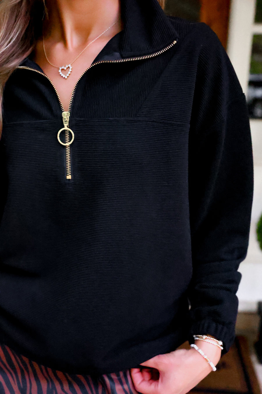 Preorder Levi Ribbed Quarter Zip Pullover Black 100 Percent Polyester Cozy