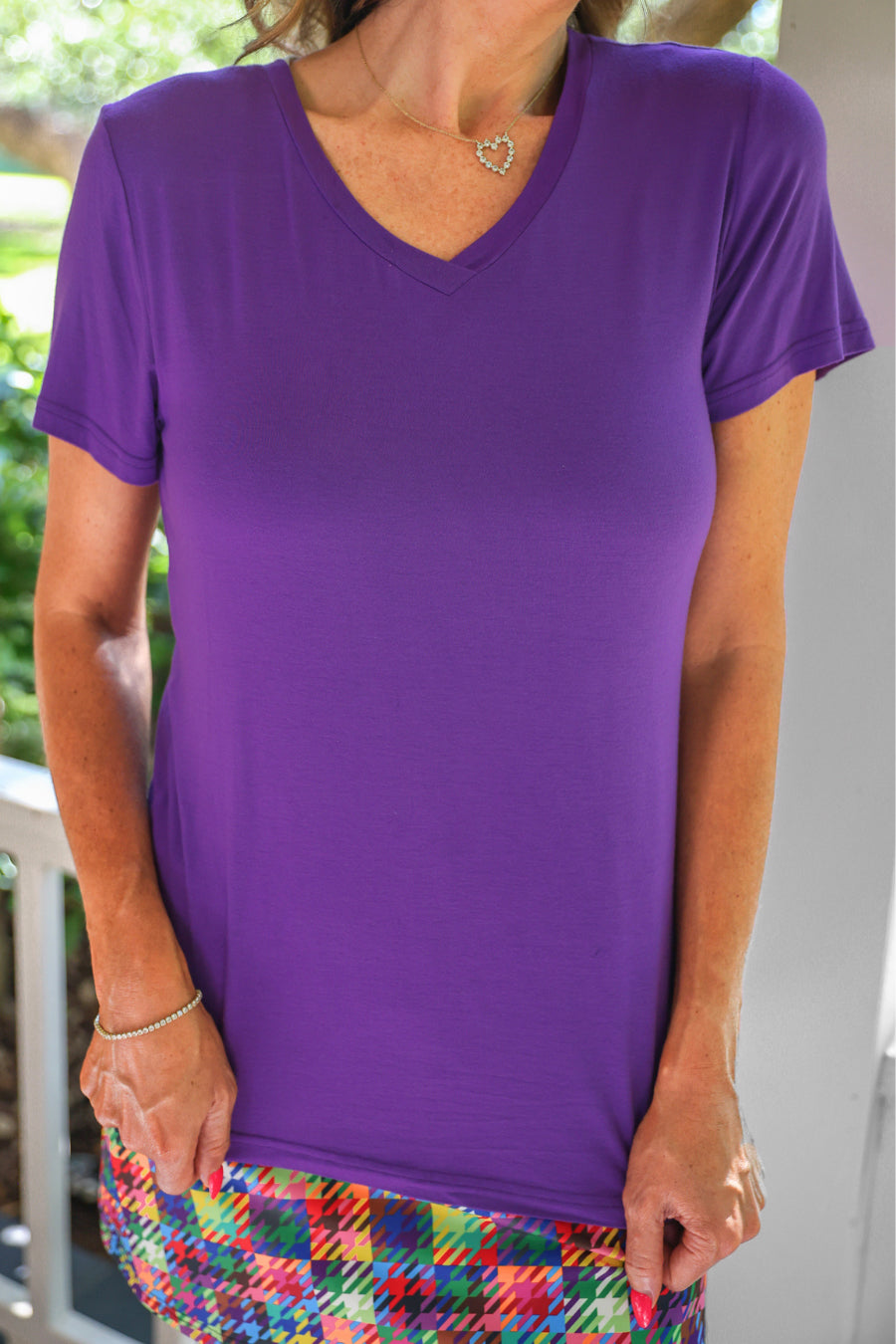 Jess Lea Basic Tee Purple Short Sleeve V Neck Womens Everyday Essential