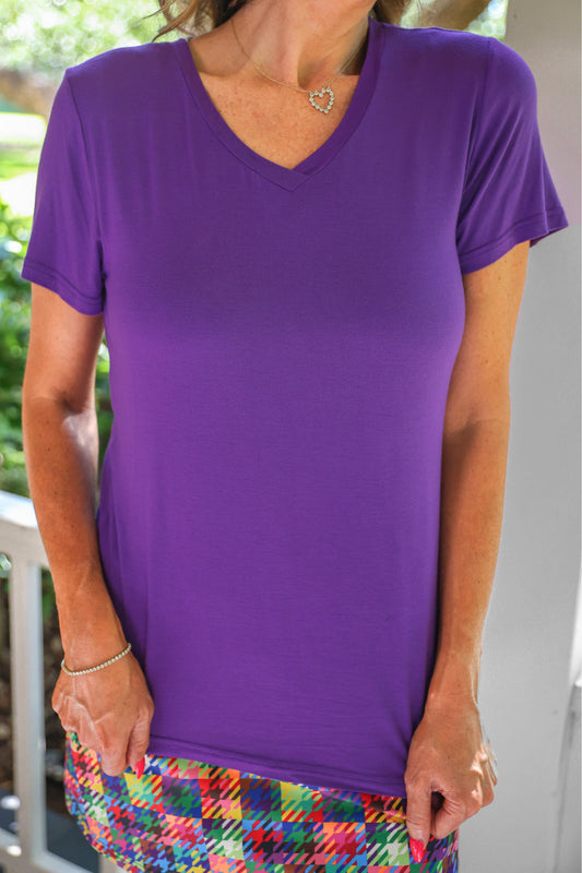 Jess Lea Basic Tee Purple Short Sleeve V Neck Womens Everyday Essential by Jess Lea