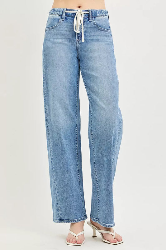 RISEN Relaxed Fit Drawstring Waist Jeans by Trendsi