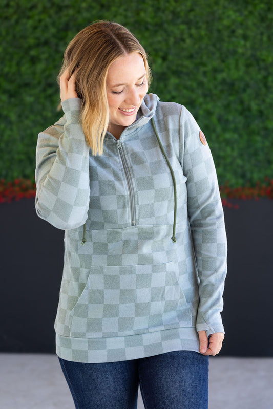 IN STOCK HalfZip Hoodie - Olive Checkers FINAL SALE