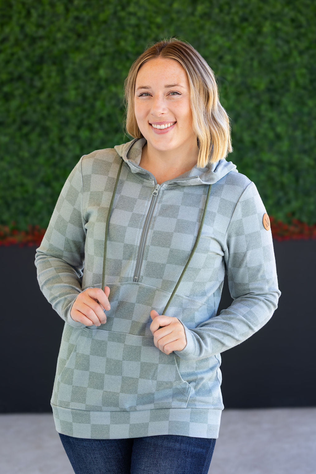 IN STOCK HalfZip Hoodie - Olive Checkers FINAL SALE