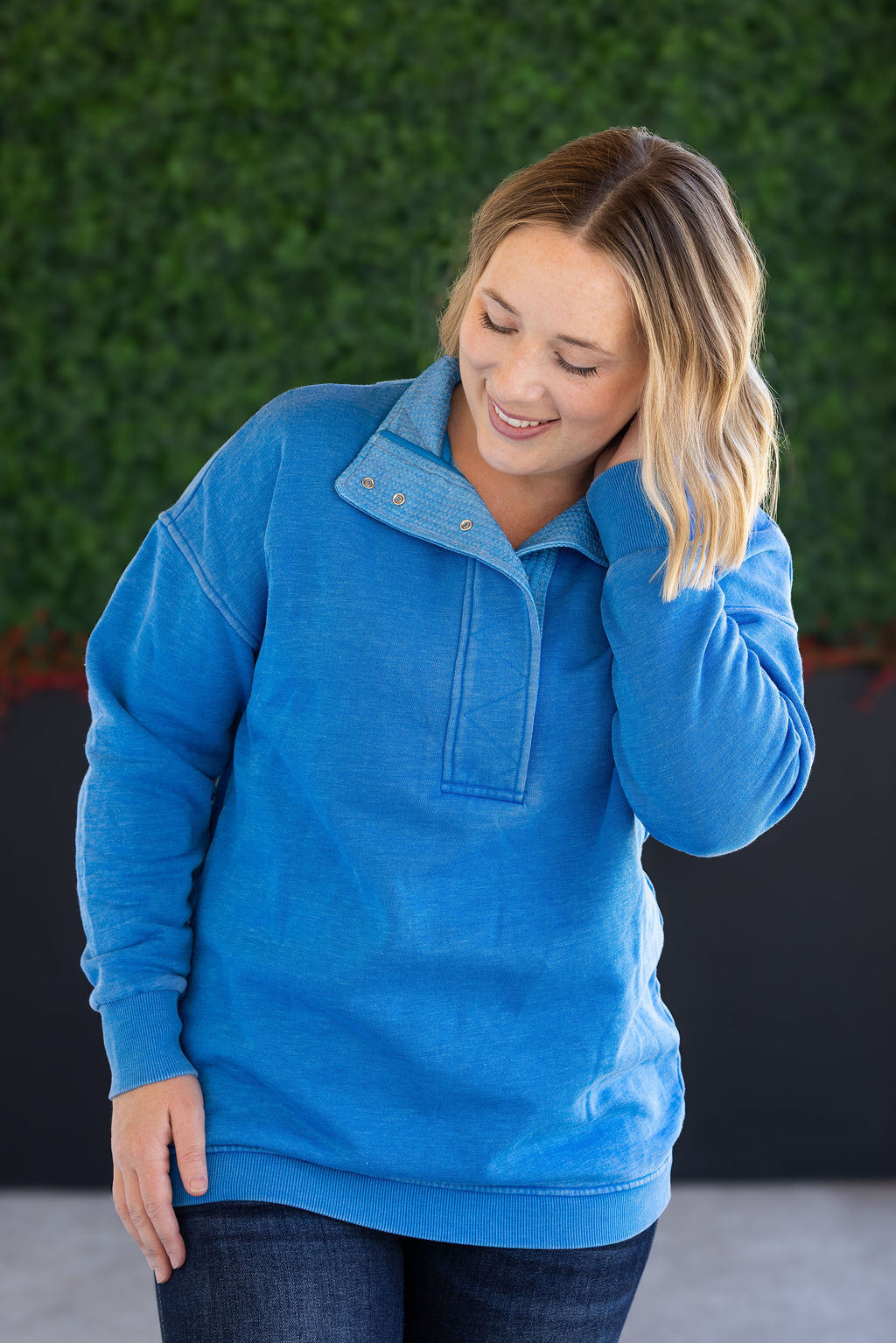IN STOCK Jesse Vintage Wash Snap Pullover - Winter Blue