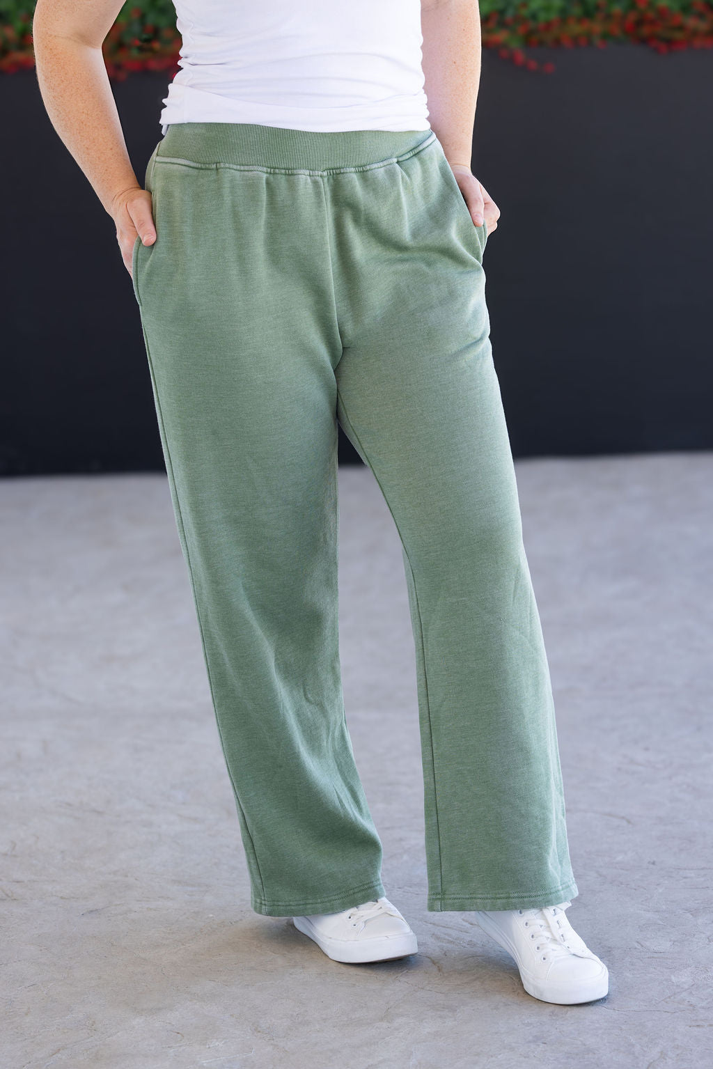 IN STOCK Wide Leg Vintage Wash Bottoms - Olive FINAL SALE