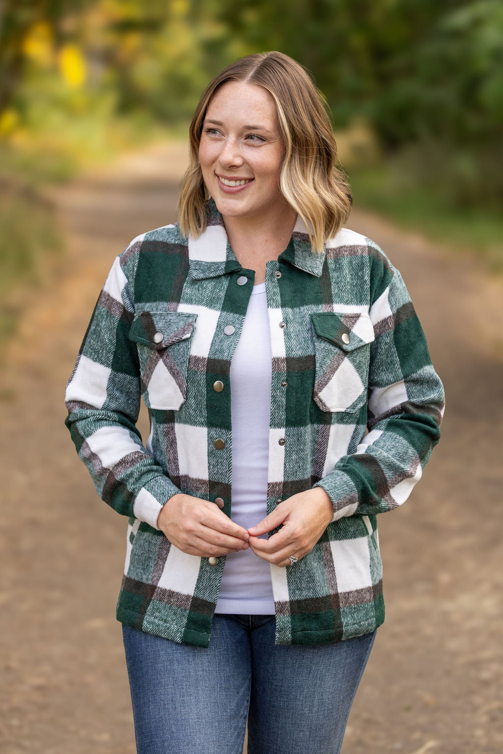 IN STOCK Norah Plaid Shacket - Evergreen and White FINAL SALE