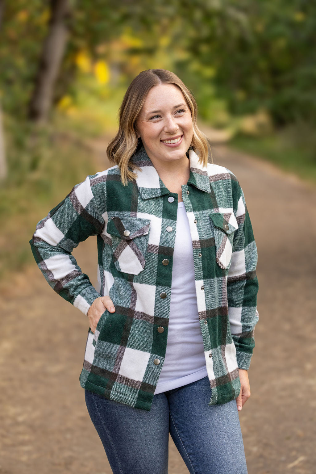 IN STOCK Norah Plaid Shacket - Evergreen and White FINAL SALE