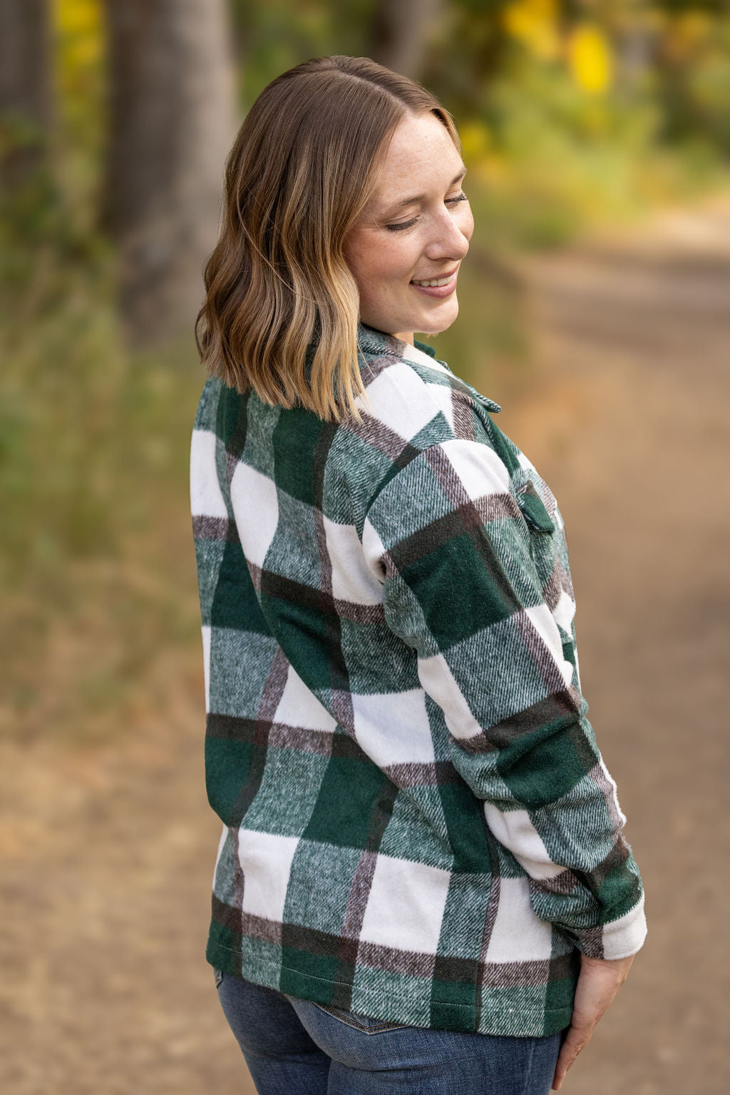 IN STOCK Norah Plaid Shacket - Evergreen and White FINAL SALE