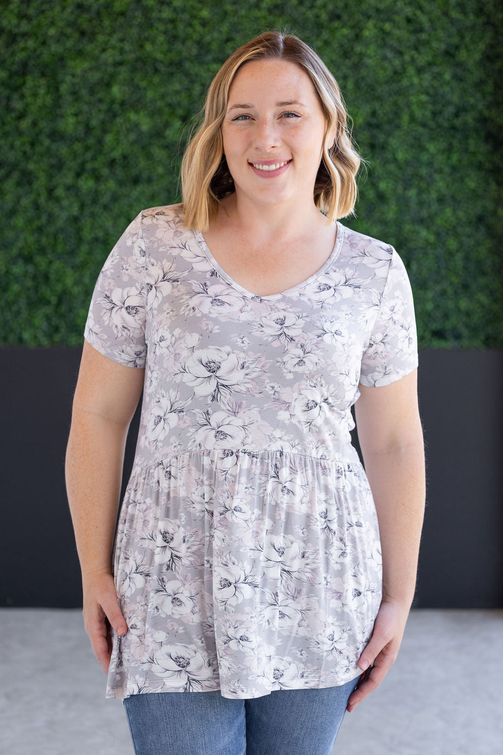 IN STOCK Sarah Ruffle Short Sleeve - Vintage Grey Floral