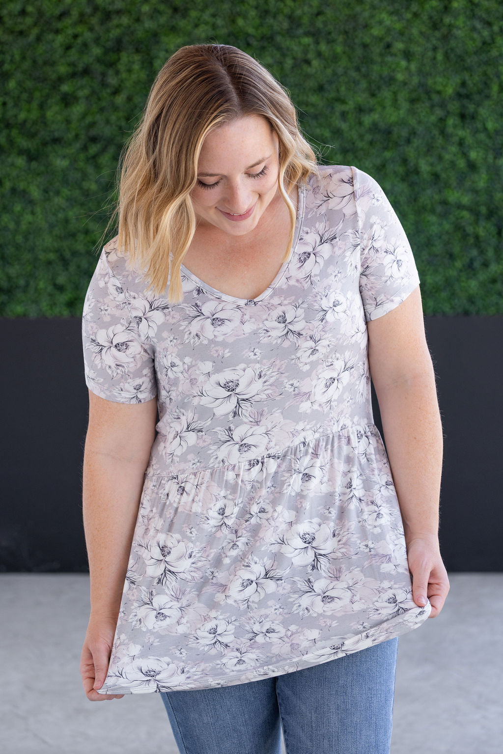 IN STOCK Sarah Ruffle Short Sleeve - Vintage Grey Floral