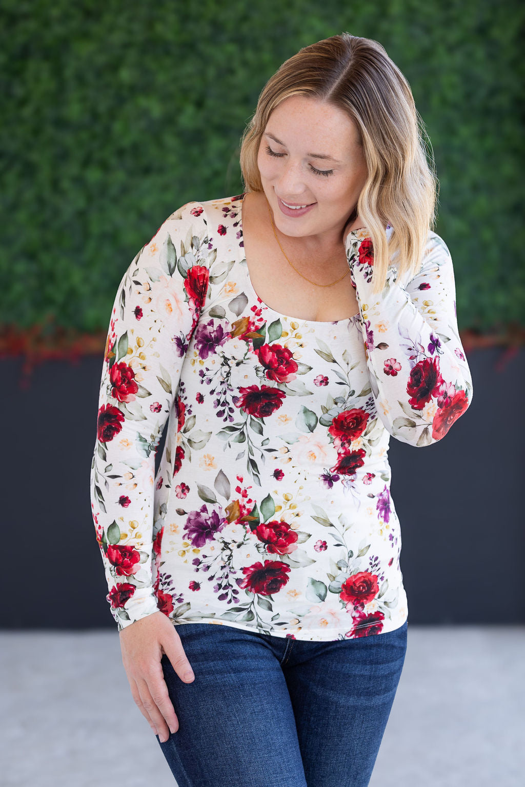 IN STOCK Alyssa Long Sleeve Top - Burgundy Bloom FINAL SALE