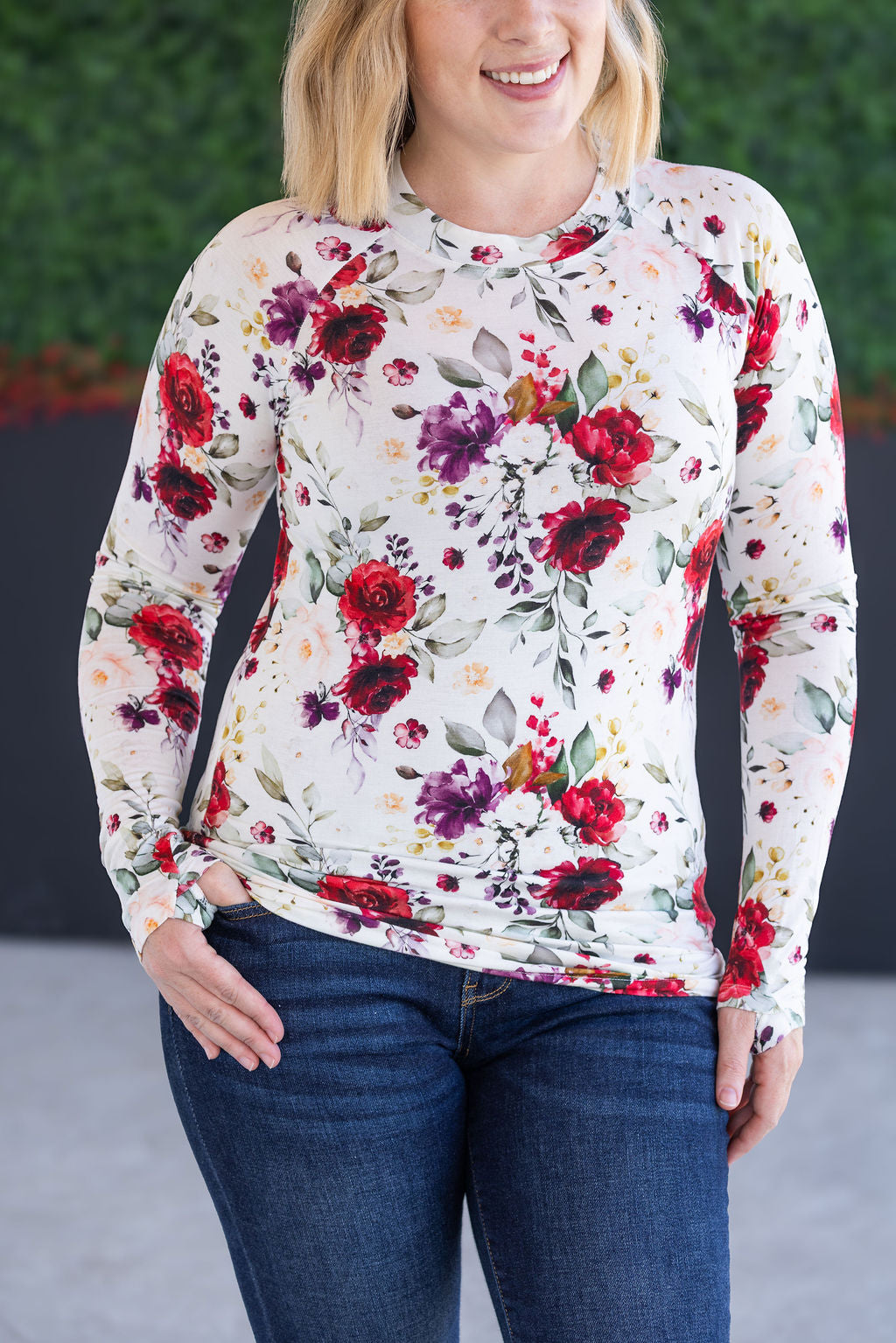 IN STOCK Blair Long Sleeve Top - Burgundy Bloom FINAL SALE