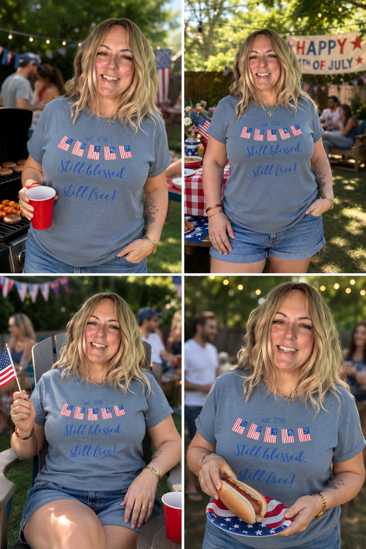 Still Blessed, Still Free! Patriotic T-Shirt by Knitted Grace