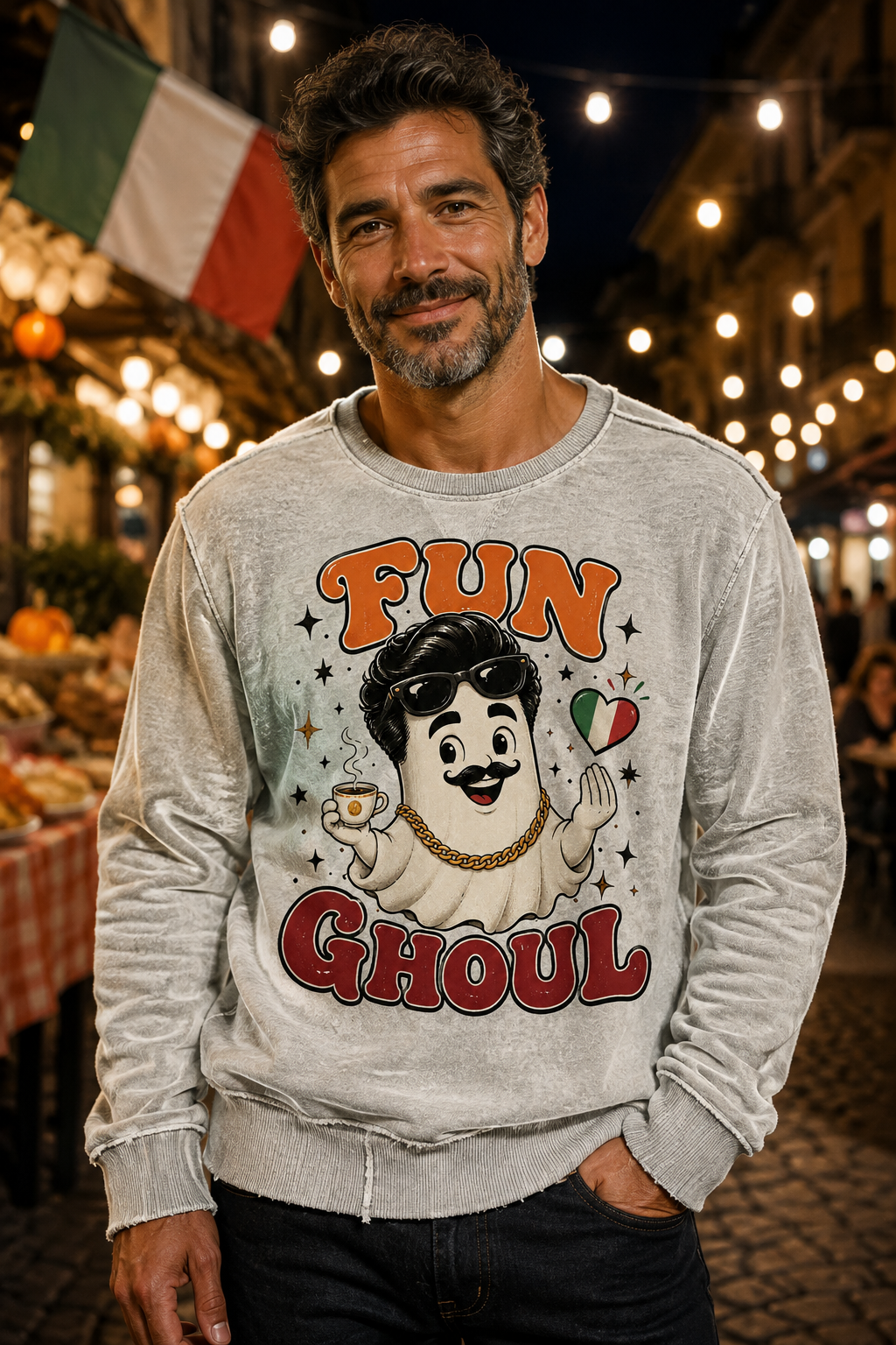 Fun Ghoul Inside Out Sweatshirt Retro Italian American Ghost Spooky Season by Knitted Grace