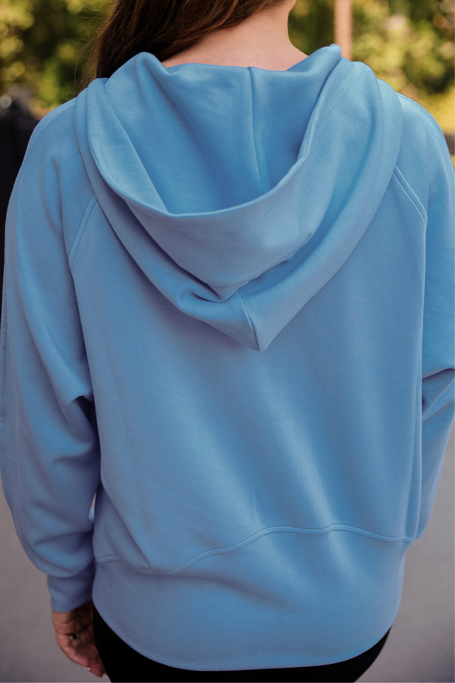 PREORDER- Kayla Luxe Hooded Quarter Zip Pullover- Light Blue
