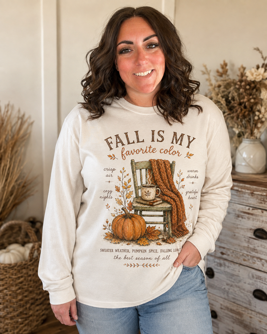 Fall Is My Favorite Color Vintage Comfort Colors Long Sleeve Tee Autumn Print by Knitted Grace