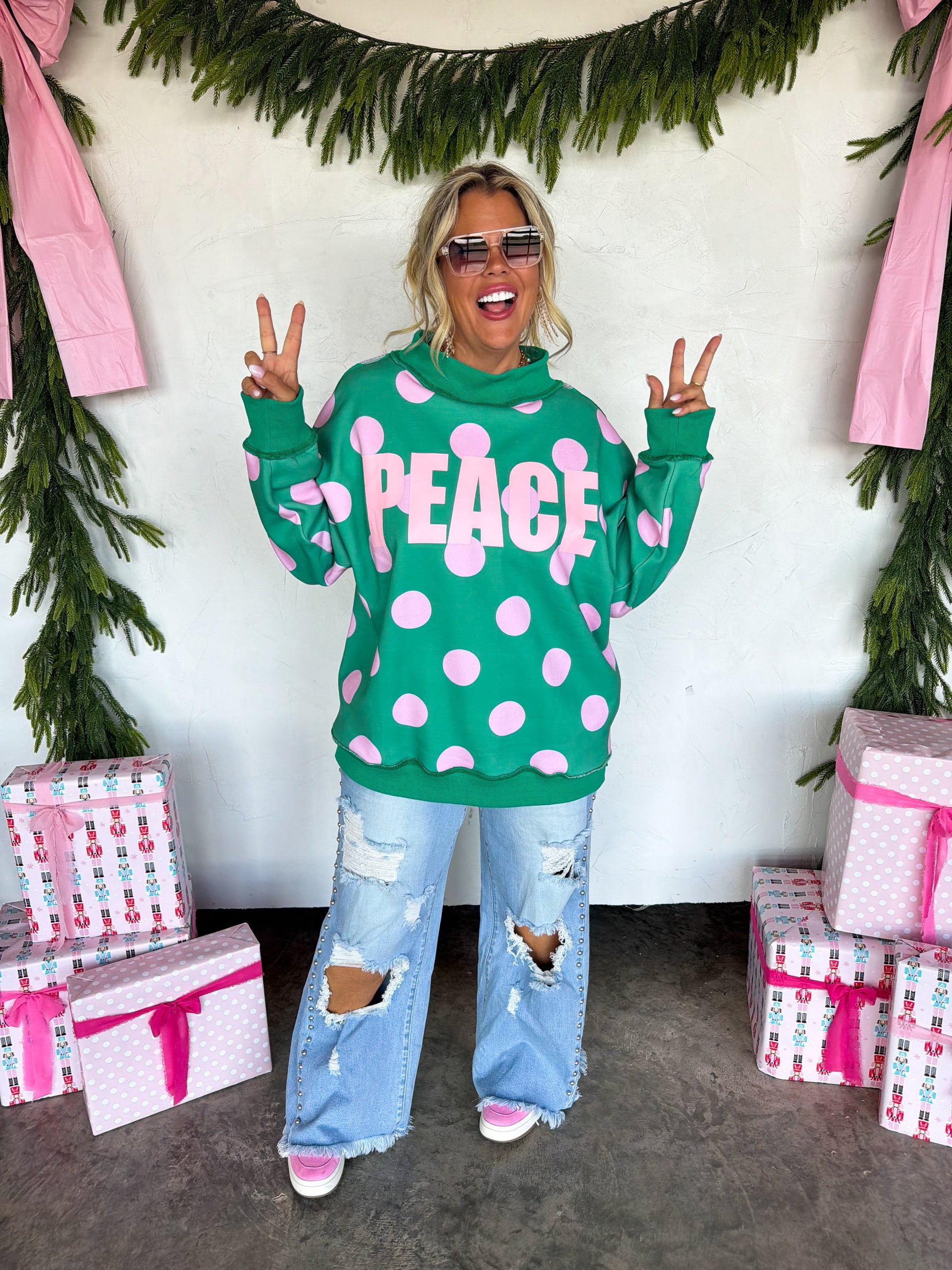 PREORDER- PEACE & POLKA DOT MOCK NECK PULLOVER by BLAKELEY