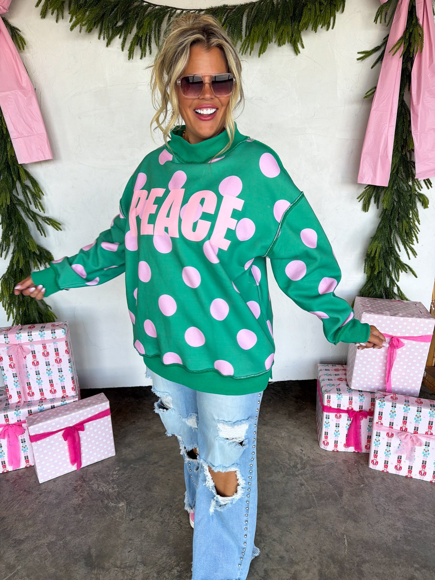 PREORDER- PEACE & POLKA DOT MOCK NECK PULLOVER by BLAKELEY