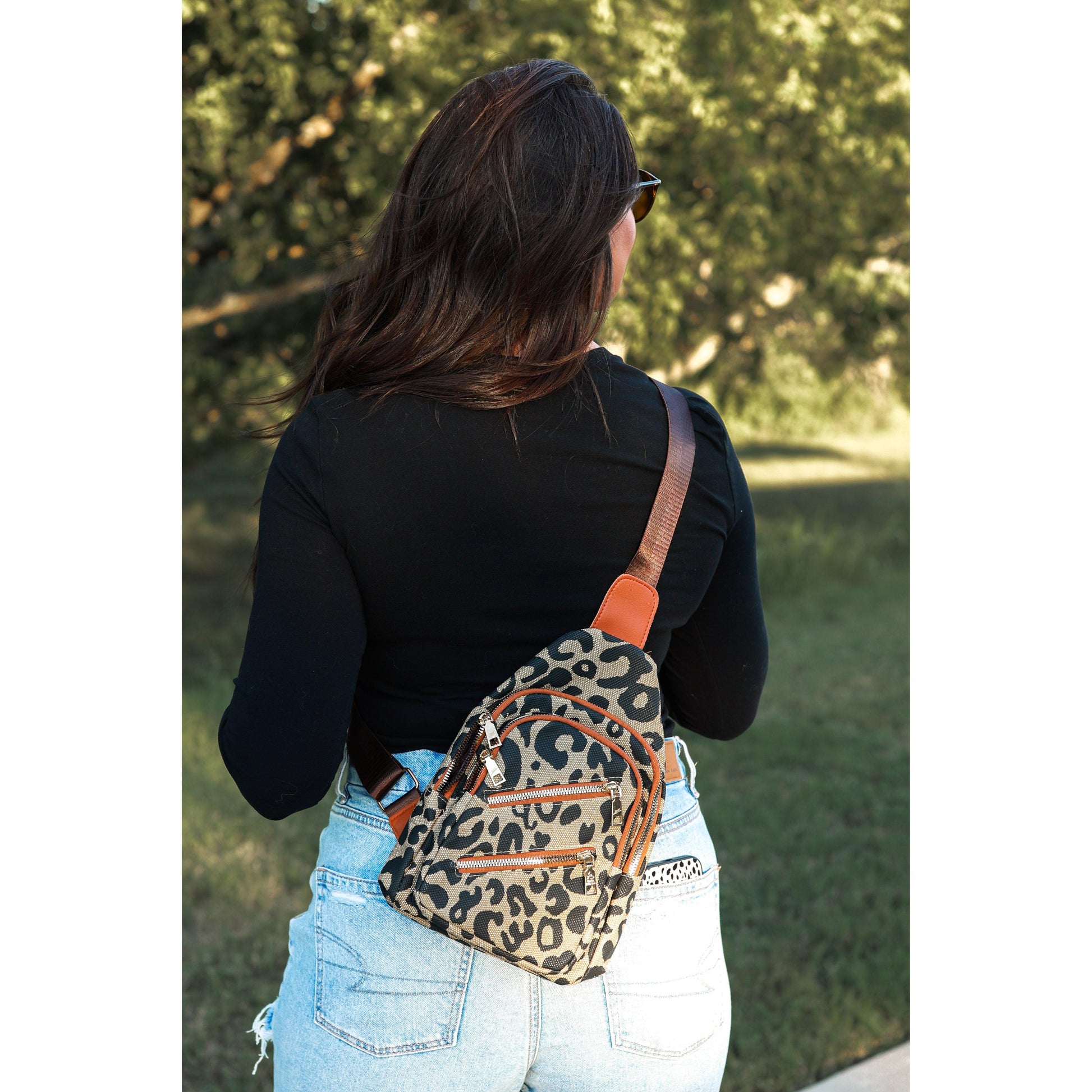 Leopard Sling Bag boutique crossbody bag with adjustable strap