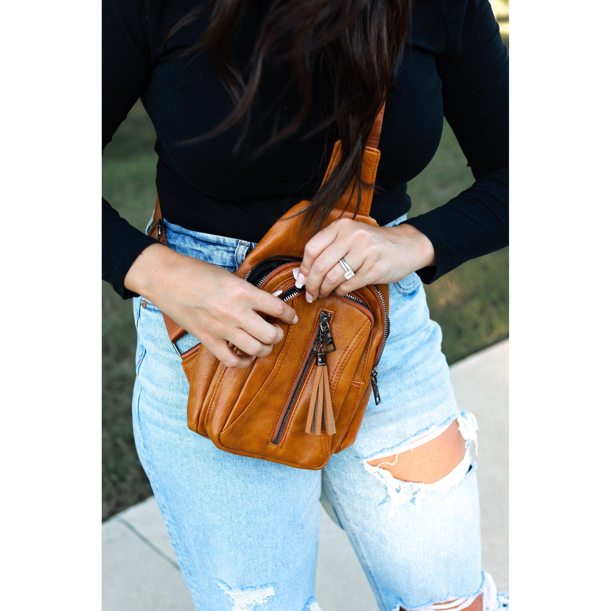 Boho vintage sling bag with adjustable crossbody strap