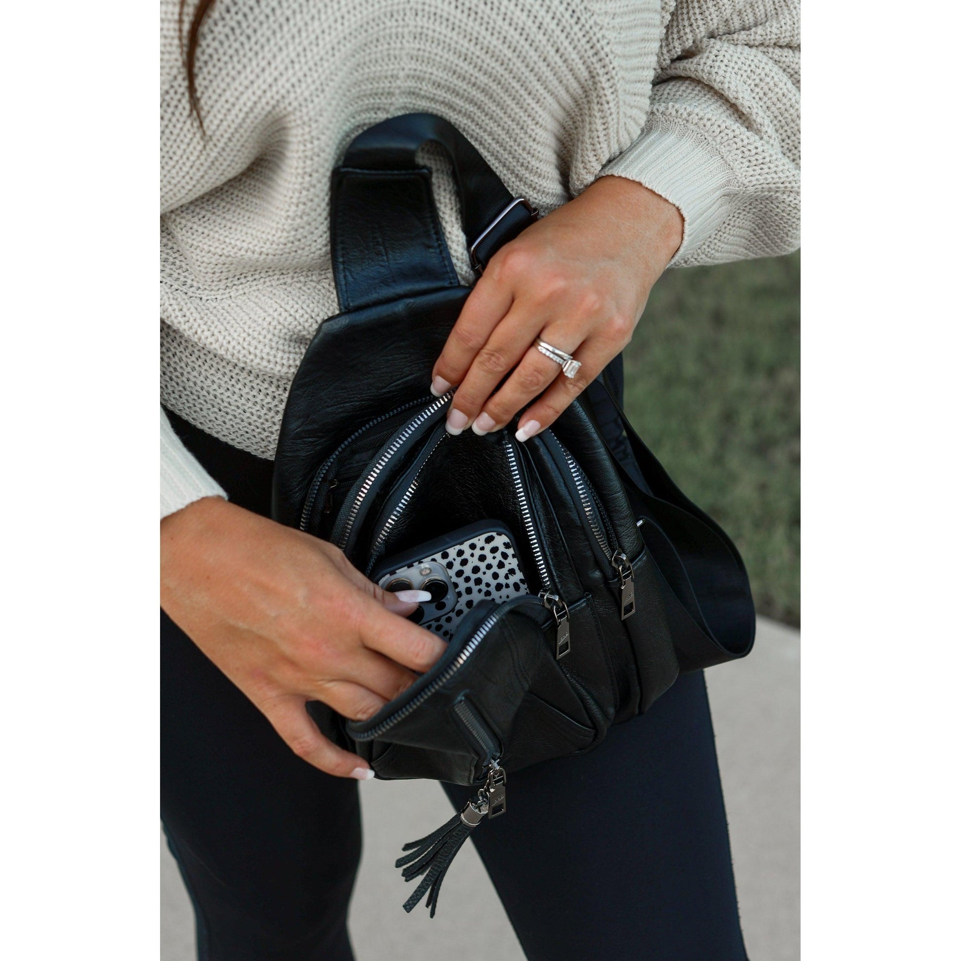 Boho vintage sling bag with adjustable crossbody strap