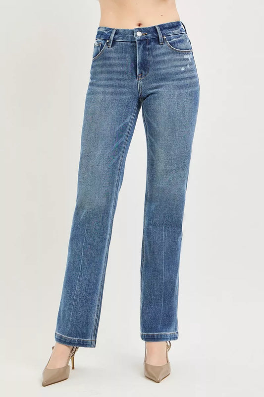 RISEN Tummy Control 4way Stretch Mid Rise Straight Crease Line by Trendsi