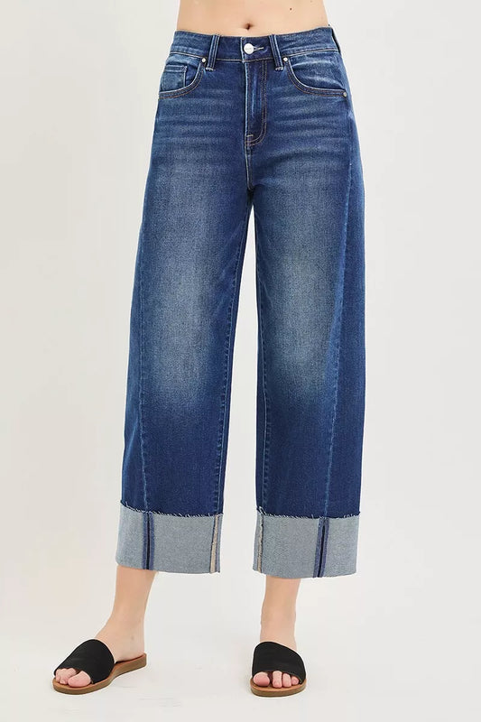 RISEN Full Size Slouchy Crop Barrel Cuffed Jeans Plus Size by Trendsi