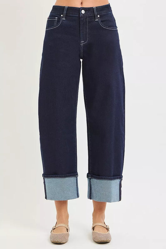 RISEN Slouchy Crop Barrel Cuffed Hem Jeans by Trendsi