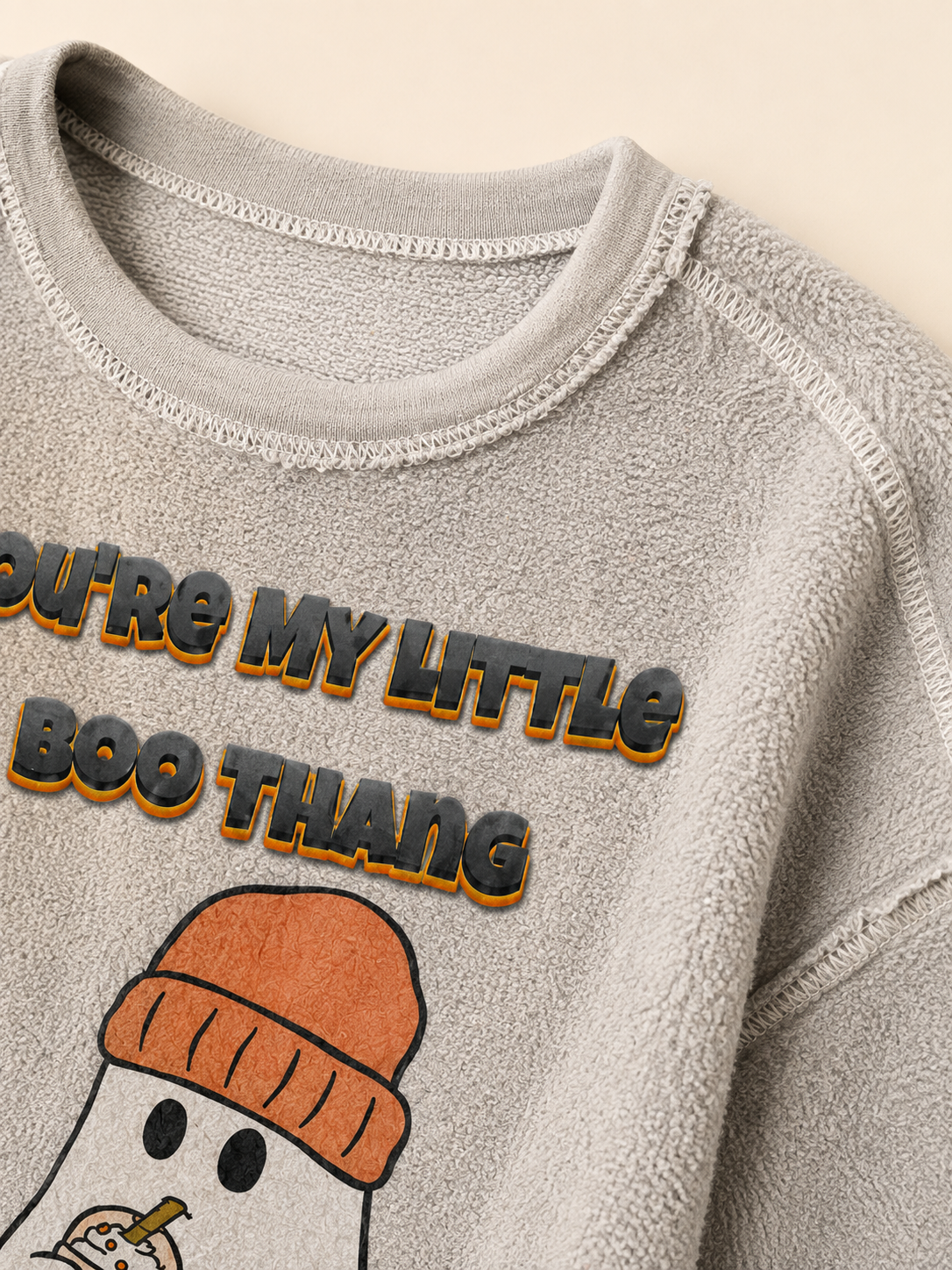 You're My Little Boo Thang Ghost Design Heather Gray Inside Out Sweatshirt by Knitted Grace