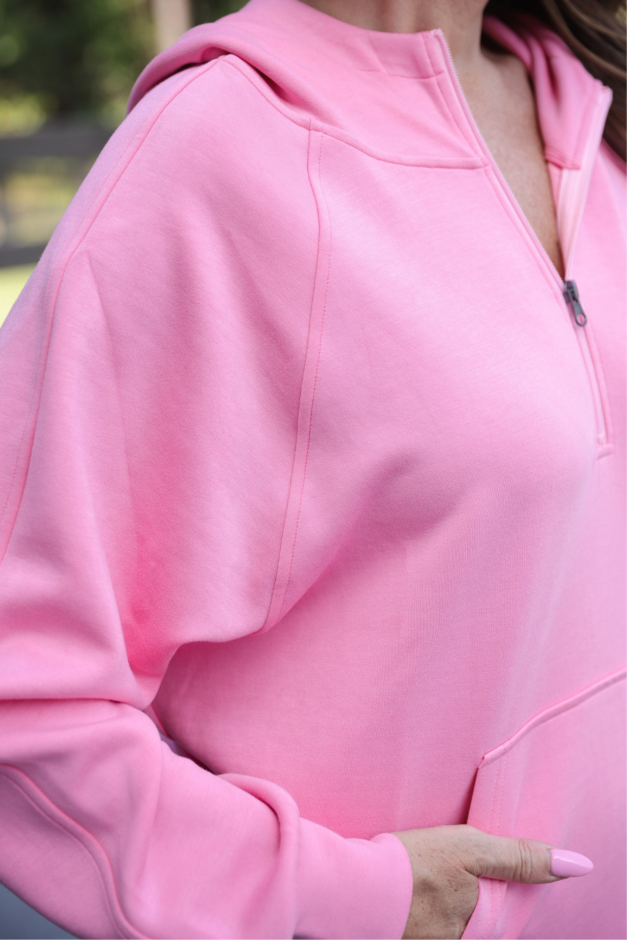 PREORDER- Kayla Luxe Hooded Quarter Zip Pullover- Light Pink