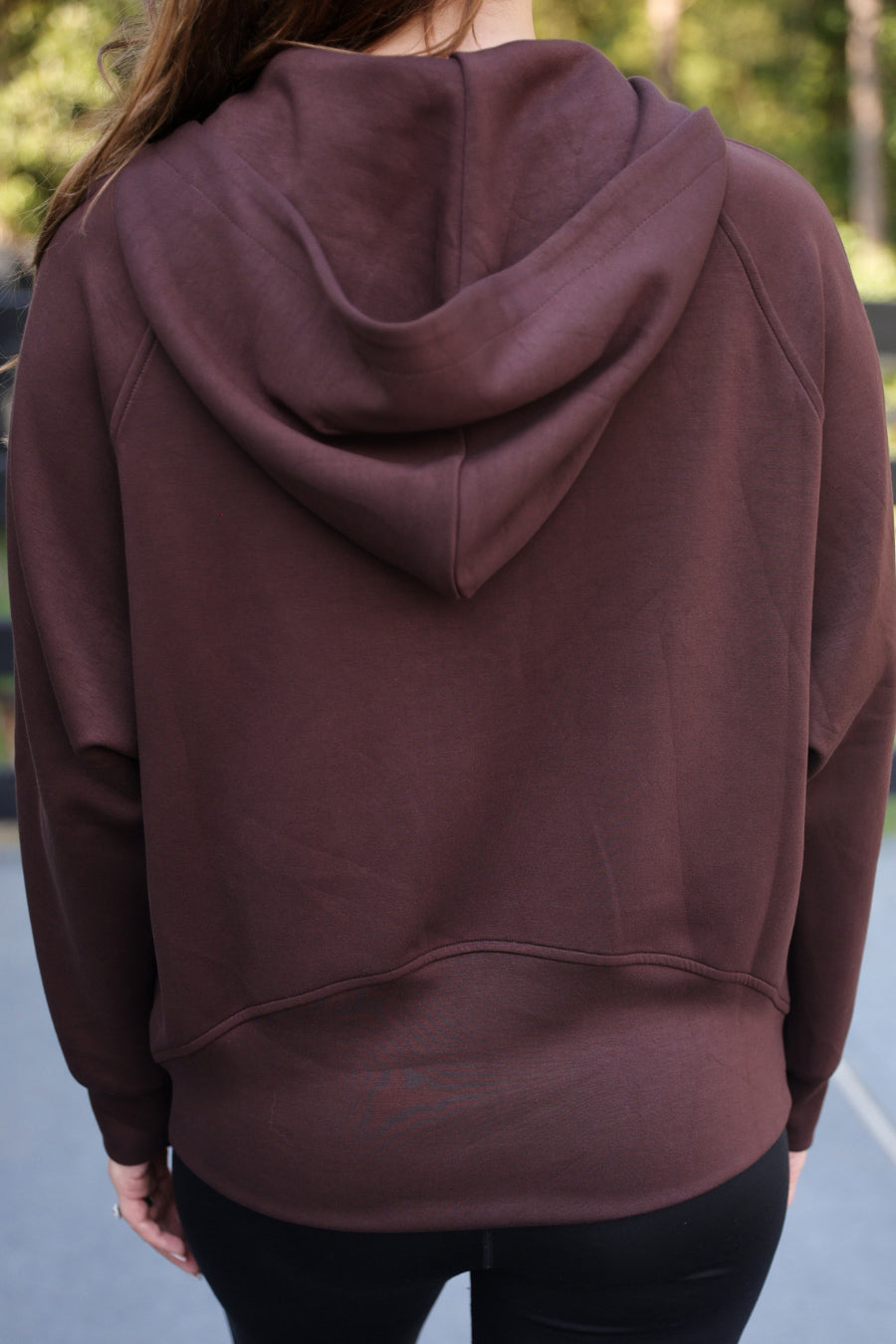 PREORDER- Kayla Luxe Hooded Quarter Zip Pullover- Chocolate
