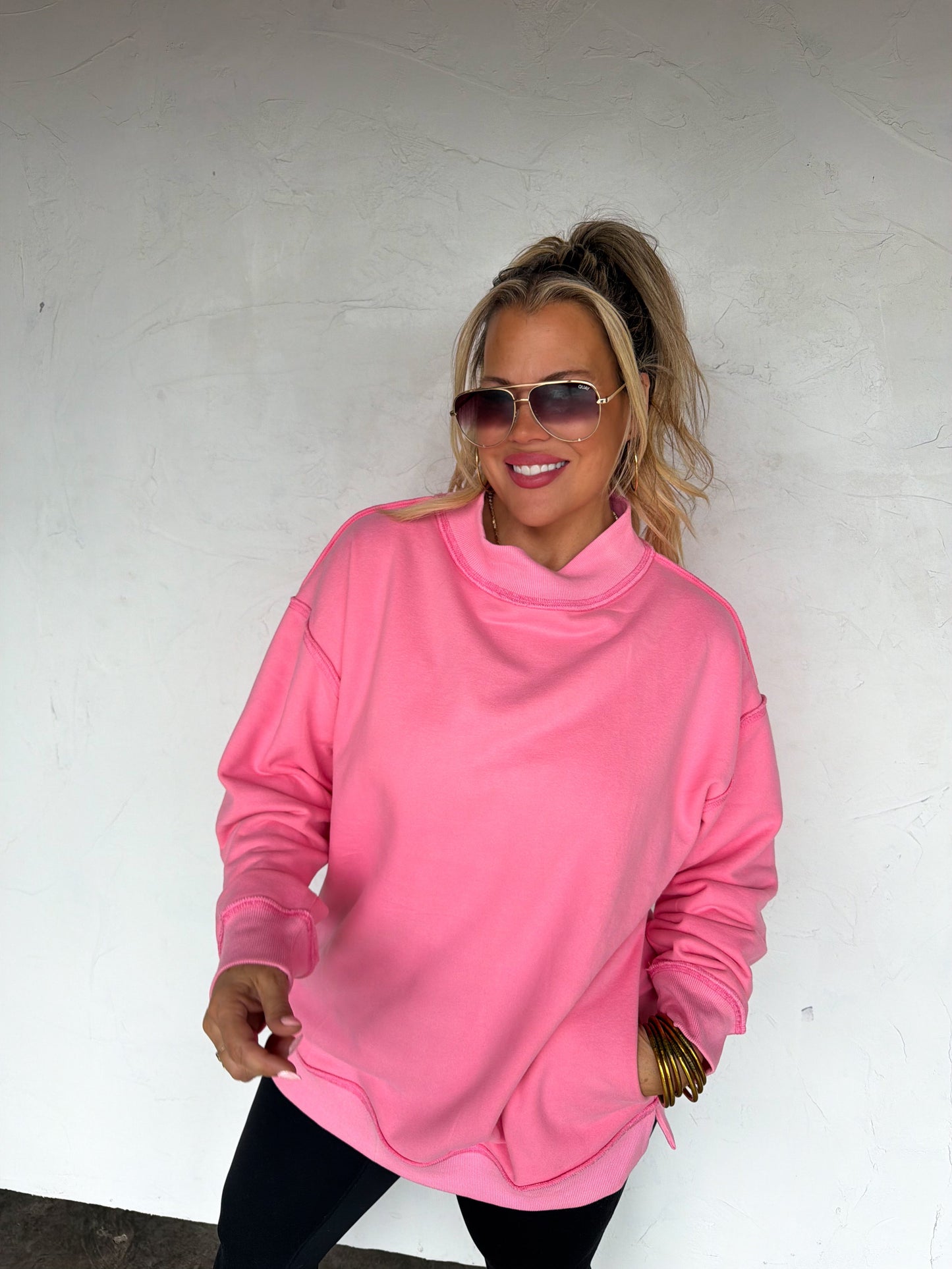 SPRING MOCK NECK POCKET PULLOVER