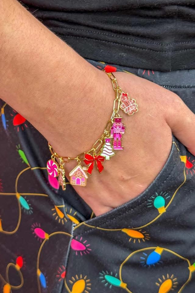 Gingerbread Wonderland Christmas Charm Bracelet Dipped in 18K Gold