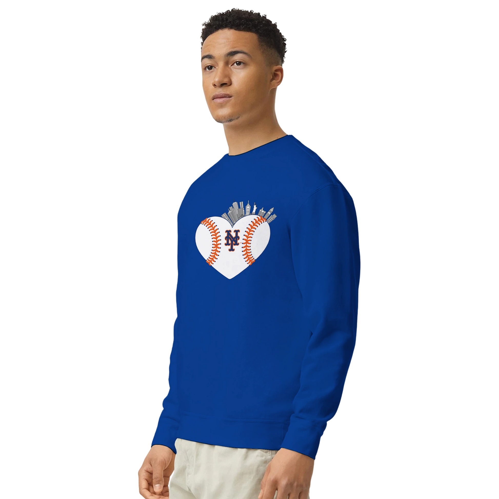 NY Mets Heart Sweatshirt – NYC Skyline Design by Knitted Grace by Knitted Grace Boutique