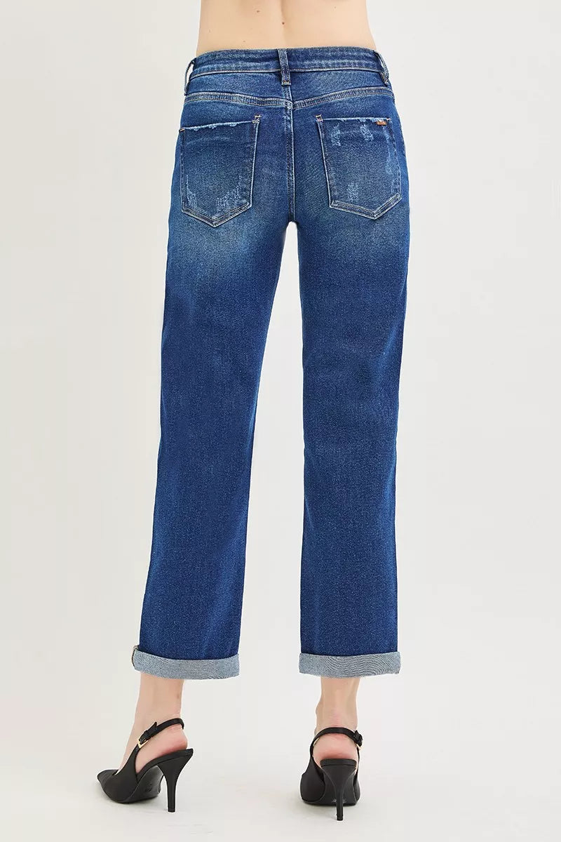 RISEN Slouchy Cropped Boyfriend Jeans with Cuffed Hem by Trendsi