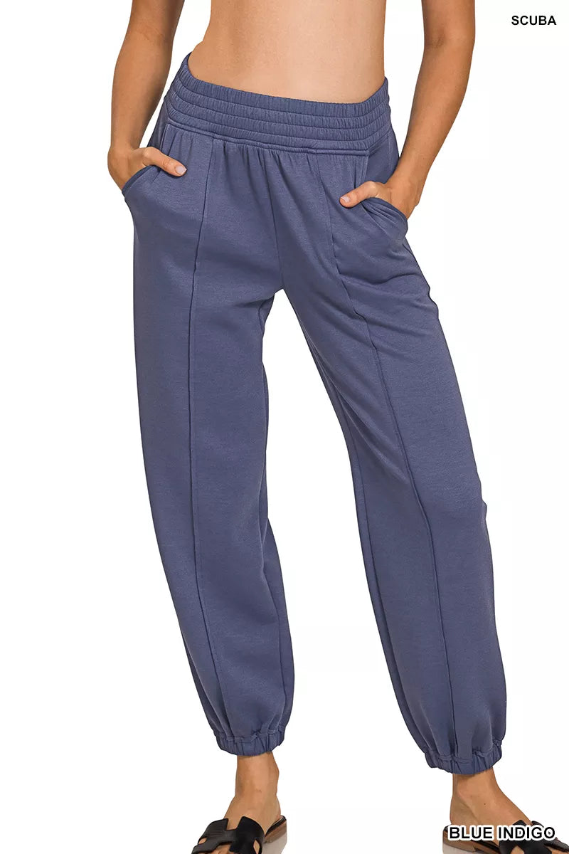 Zenana Scuba Elastic Waist Joggers with pockets by Trendsi