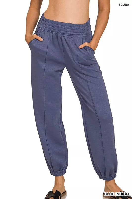 Zenana Scuba Elastic Waist Joggers with pockets by Trendsi