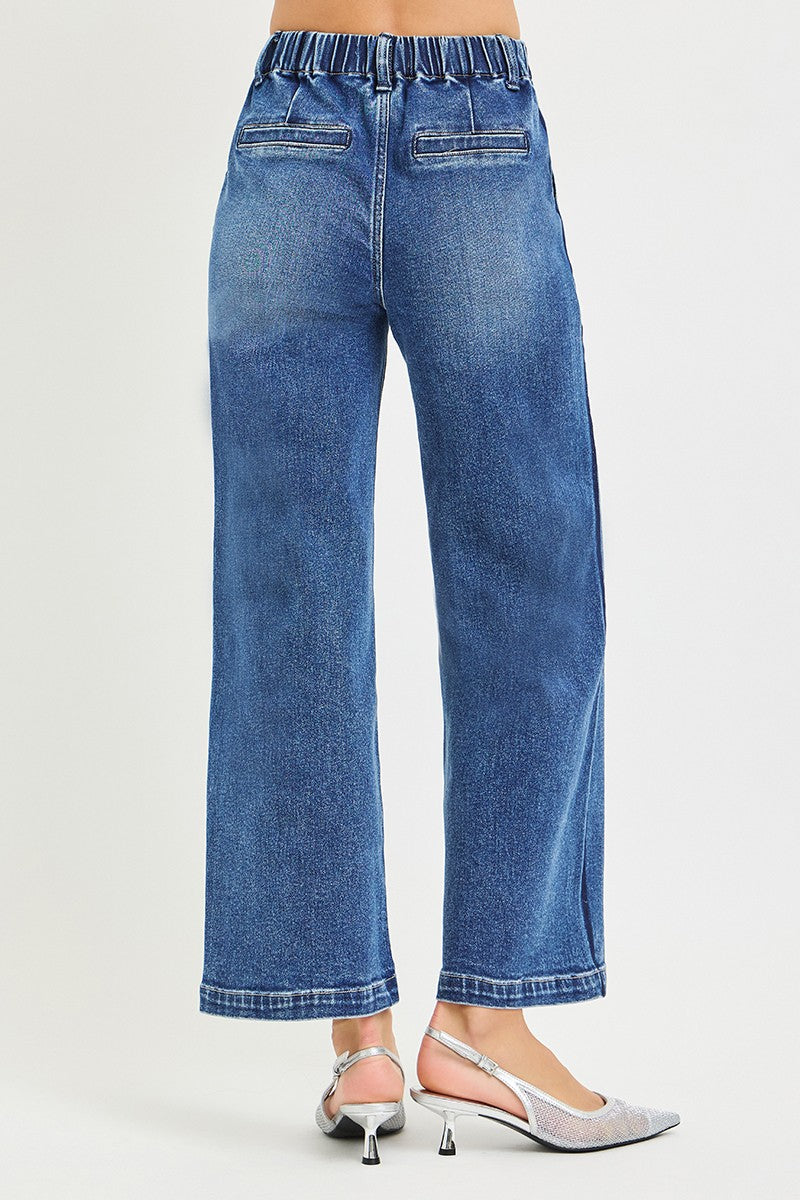 RISEN Elastic Band High Rise Cropped Wide Jeans by Trendsi
