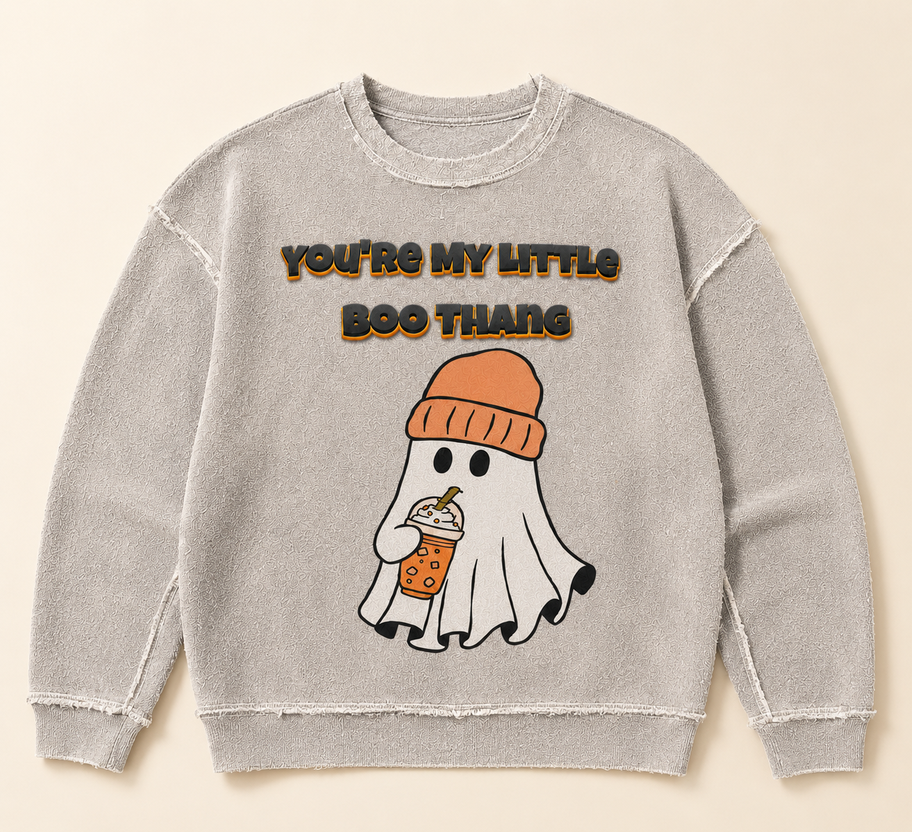 You're My Little Boo Thang Ghost Design Heather Gray Inside Out Sweatshirt by Knitted Grace