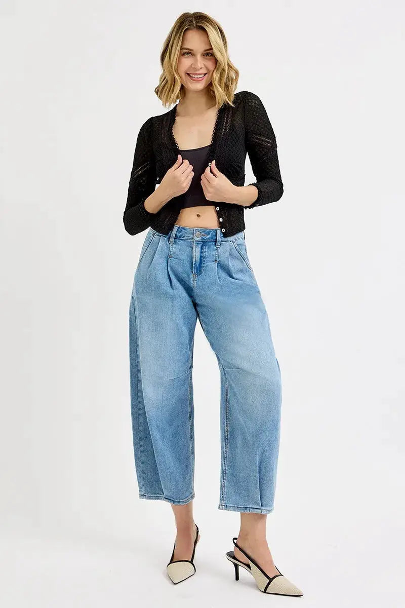 RISEN Full Size Mid Rise Fit Crop Wide Volume Leg Jeans Plus Size by Trendsi