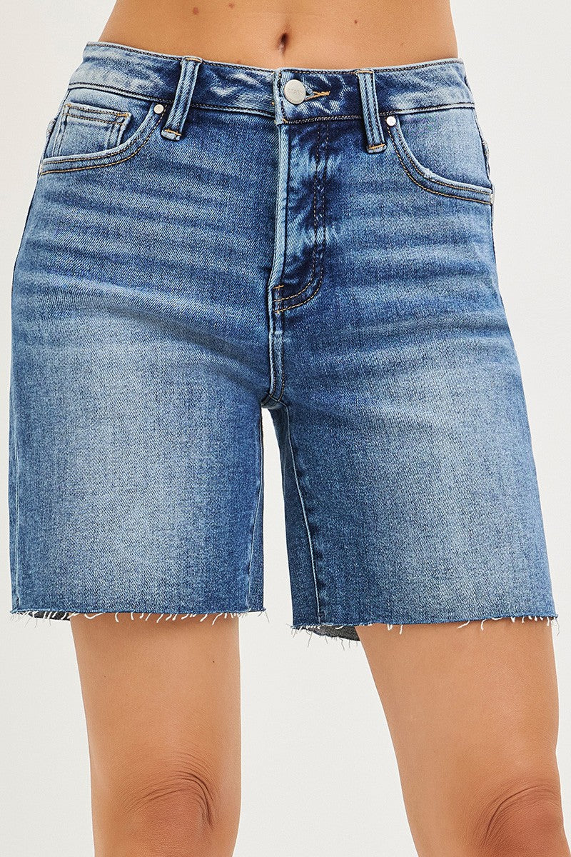 RISEN Tummy Control High Rise Raw Cut Hem Jhorts by Trendsi