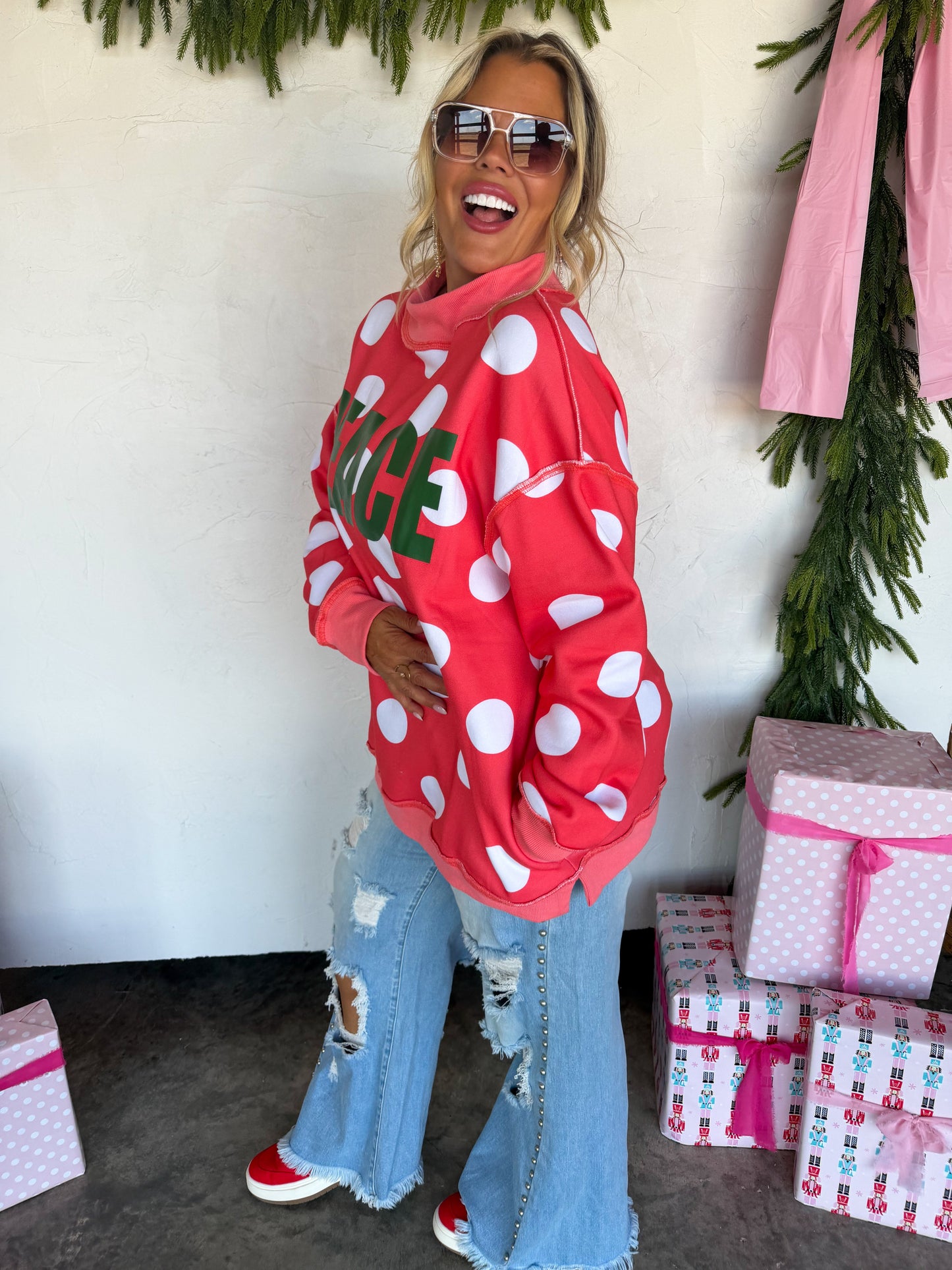 PREORDER- PEACE & POLKA DOT MOCK NECK PULLOVER by BLAKELEY