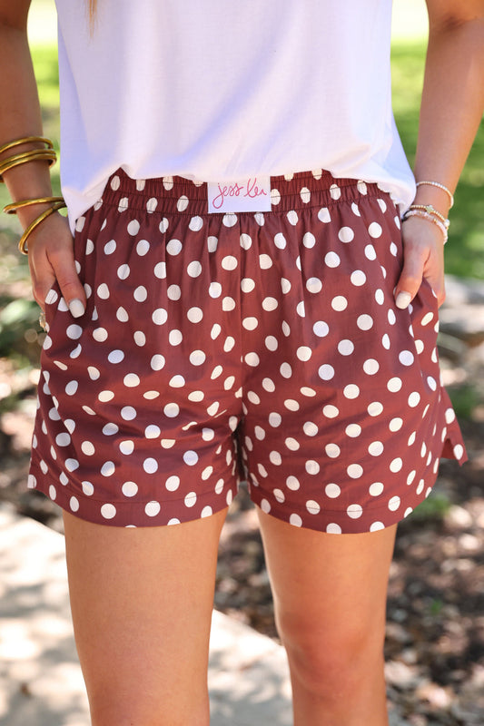 PREORDER- Easy Win Polka Dot Boxer Shorts- Maroon by Jess Lea