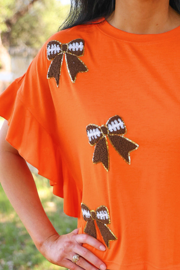 PREORDER- Sideline Sparkle Ruffle Top- Orange by Jess Lea